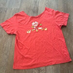 Women's Red Strawberry Shortcake Short-Sleeve Baby Tee Y2K Kawaii